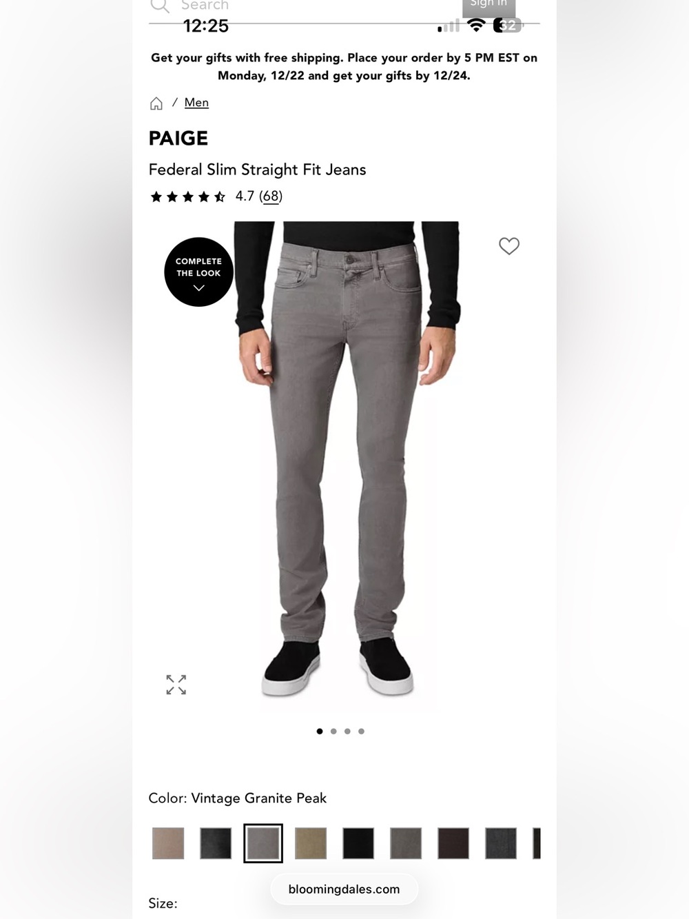 PAIGE Federal Slim Straight Skinny Slate Gray Denim Pants